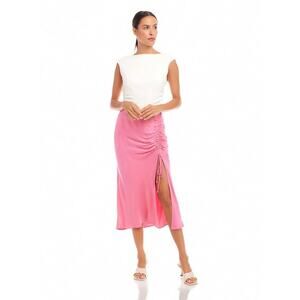 Fifteen Twenty Fiona Shirred Midi Skirt in Pink M